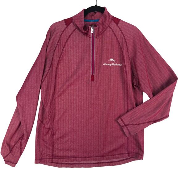 Tommy Bahama 1/4 Zip Men's Large Pima Cotton Poly Blend Bright Red White Logo - Picture 1 of 10